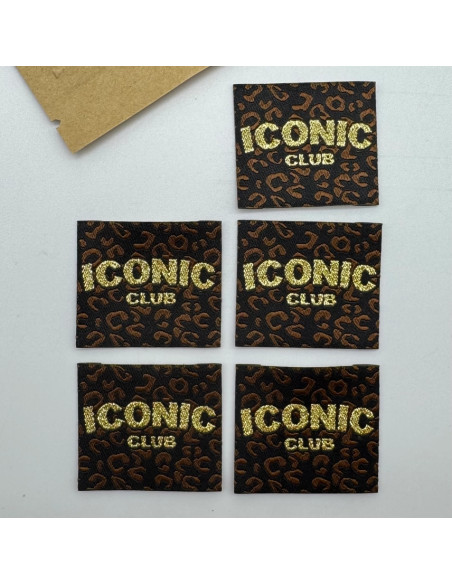 Lot de 5 étiquettes tissées à coudre Iconic Club - Noir et marron