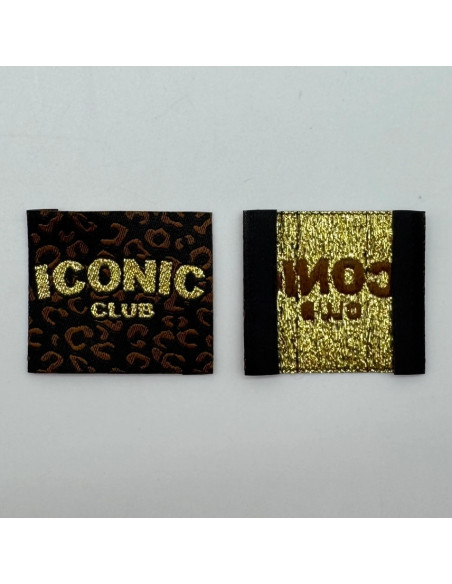 Lot de 5 étiquettes tissées à coudre Iconic Club - Noir et marron