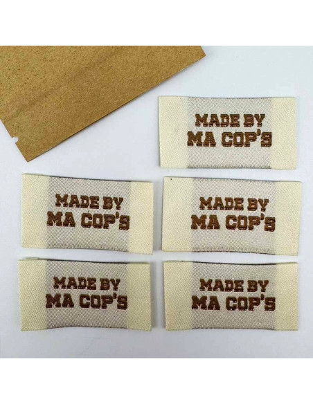 Lot de 5 étiquettes tissées à coudre Made by ma cop's - Écru