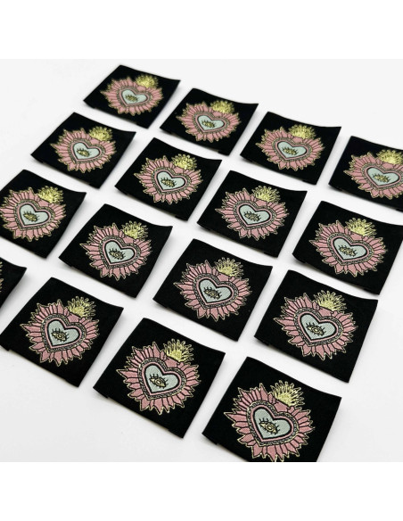 Lot de 5 étiquettes tissées à coudre Ex Voto - Noir