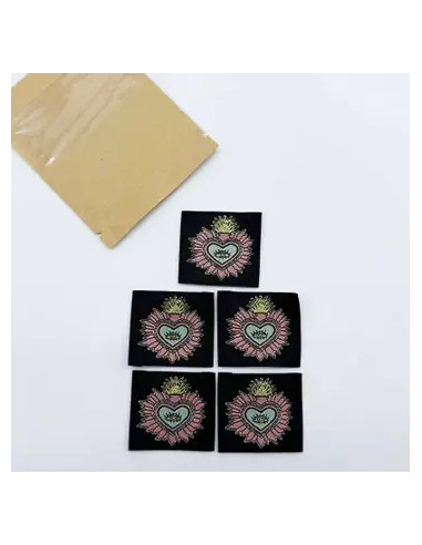 Lot de 5 étiquettes tissées à coudre Ex Voto - Noir