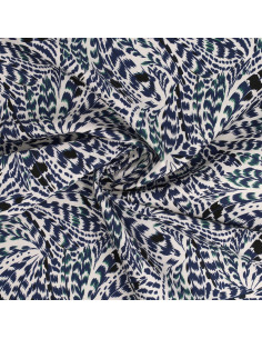 Tissu popeline de coton fantaisie - Plumes bleues