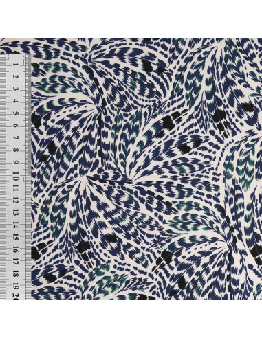 Tissu popeline de coton fantaisie - Plumes bleues