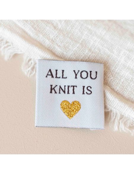 Étiquette tissée à coudre All you knit is love