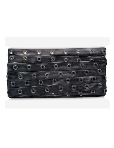 Ruban simili cuir noir à œillets canon de fusil – 20 mm