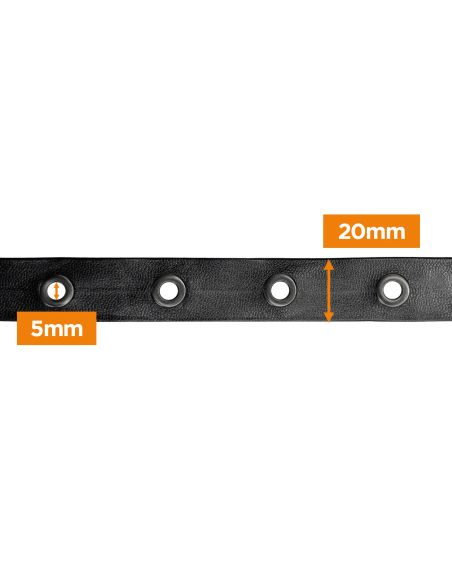 Ruban simili cuir noir à œillets canon de fusil – 20 mm