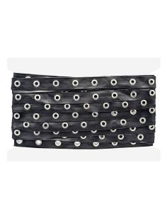 Ruban simili cuir noir à œillets argentés – 20 mm