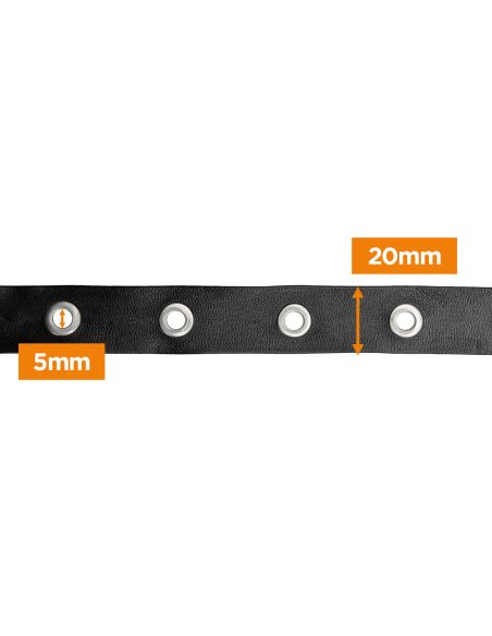 Ruban simili cuir noir à œillets argentés – 20 mm
