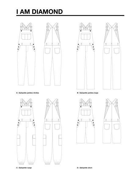 Patron de salopettes pantalons et shorts Diamond - I am patterns