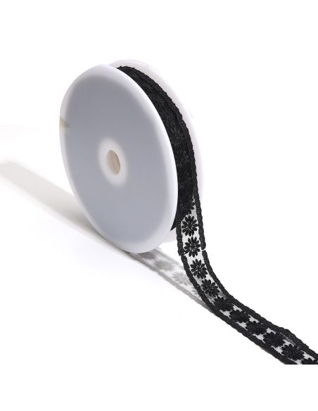 Broderie fleurs sur tulle Nora - Noir