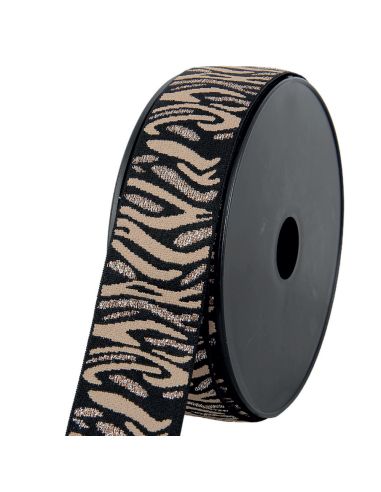 Élastique zèbra - Beige et marron lurex argent