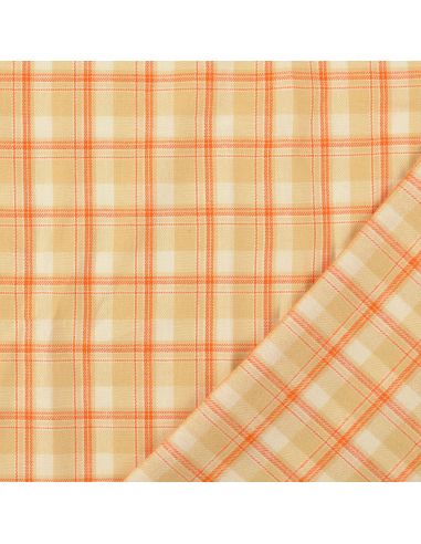 Tissu flanelle tartan écossais - Beige rayures orange