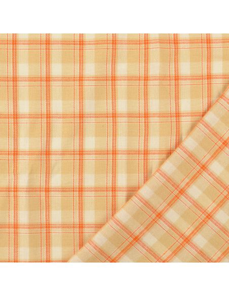 Tissu flanelle tartan écossais - Beige rayures orange
