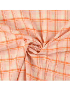 Tissu flanelle tartan écossais - Rose clair rayures orange