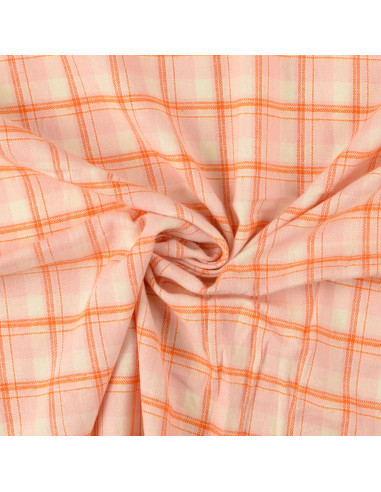 Tissu flanelle tartan écossais - Rose clair rayures orange