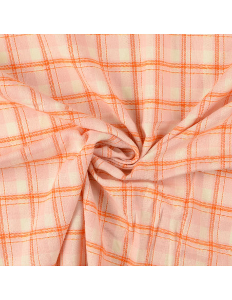 Tissu flanelle tartan écossais - Rose clair rayures orange