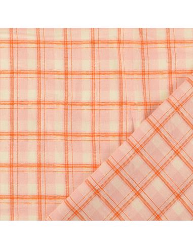 Tissu flanelle tartan écossais - Rose clair rayures orange