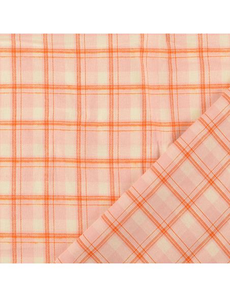 Tissu flanelle tartan écossais - Rose clair rayures orange