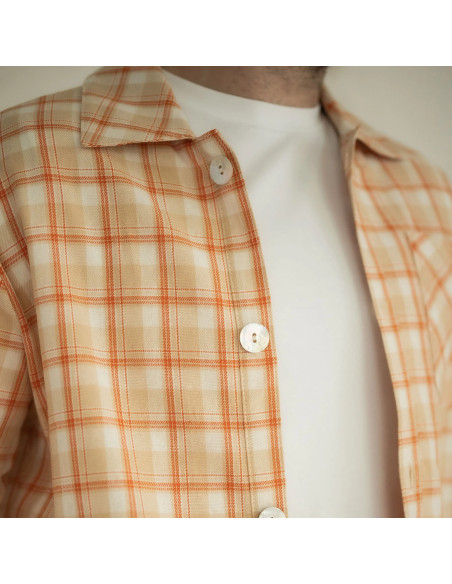 Tissu flanelle tartan écossais - Beige rayures orange