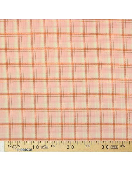 Tissu flanelle tartan écossais - Rose clair rayures orange