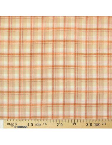 Tissu flanelle tartan écossais - Beige rayures orange