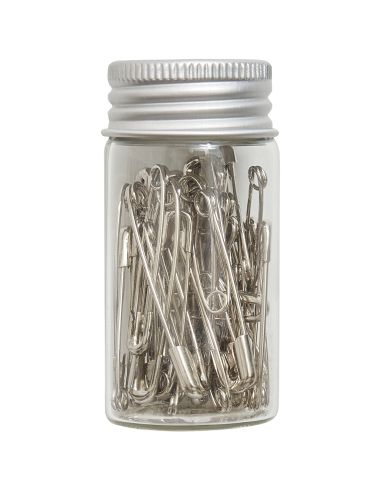 Tube en verre d'assortiment de 50 épingles à nourrice - Collection fleurs bleues