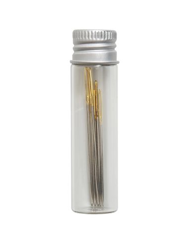 Tube en verre de 6 aiguilles à tapisserie 18-22 - Collection fleurs bleues
