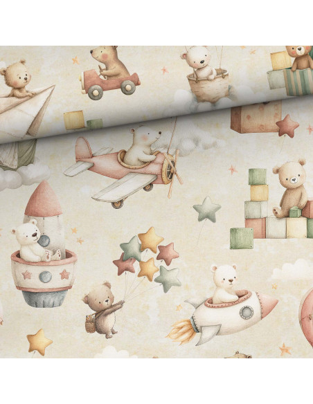Tissu coton premium - Nounours en vol