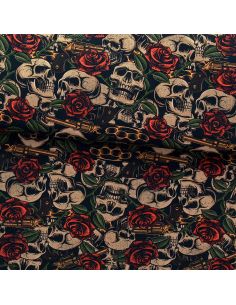 Tissu coton premium - Têtes de mort et roses