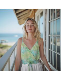 Tissu viscose batik Kaona - Vert et bleu 2