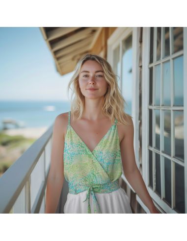 Tissu viscose batik Kaona - Vert et bleu