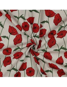 Tissu toile imperméable aspect lin - Coquelicots