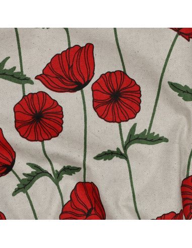 Tissu toile imperméable aspect lin - Coquelicots