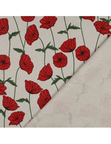 Tissu toile imperméable aspect lin - Coquelicots
