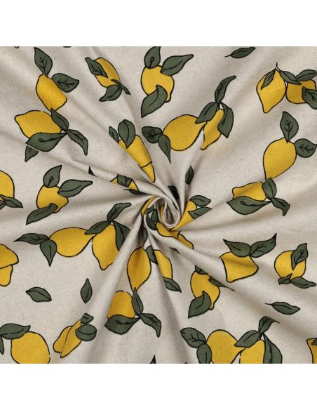 Tissu toile imperméable aspect lin - Citrons
