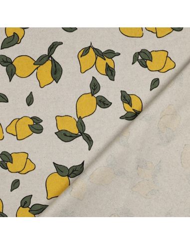 Tissu toile imperméable aspect lin - Citrons