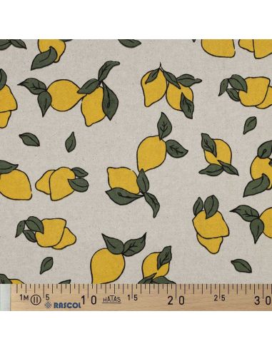 Tissu toile imperméable aspect lin - Citrons