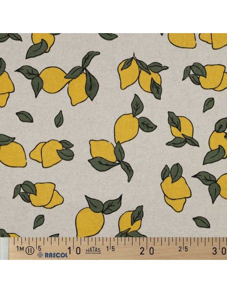 Tissu toile imperméable aspect lin - Citrons