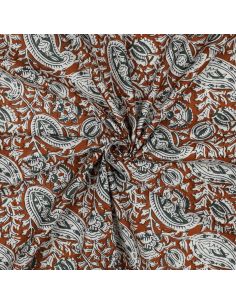 Tissu coton indien block print Nalini - Cognac