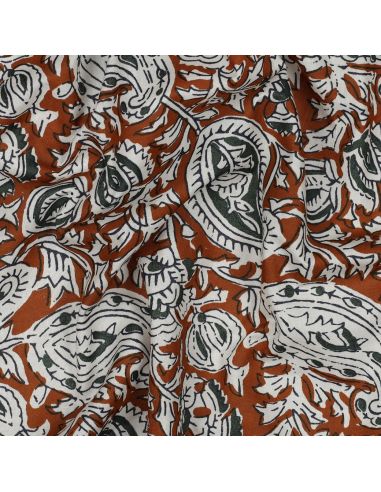 Tissu coton indien block print Nalini - Cognac
