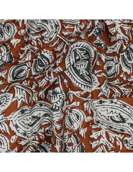 Tissu coton indien block print Nalini - Cognac