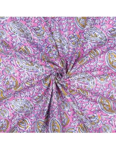 Tissu coton indien block print Nalini - Rose