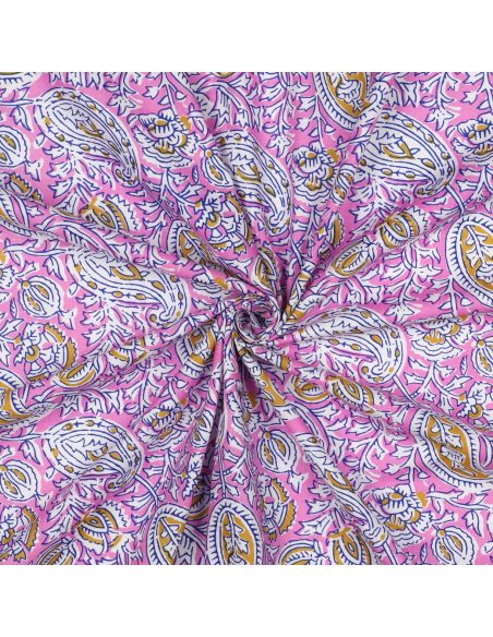 Tissu coton indien block print Nalini - Rose