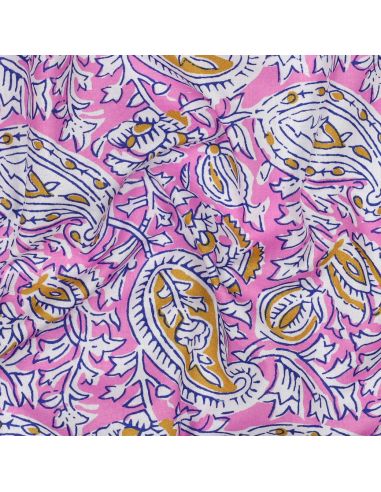 Tissu coton indien block print Nalini - Rose