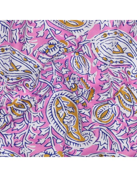 Tissu coton indien block print Nalini - Rose