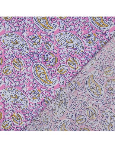 Tissu coton indien block print Nalini - Rose