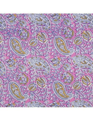 Tissu coton indien block print Nalini - Rose