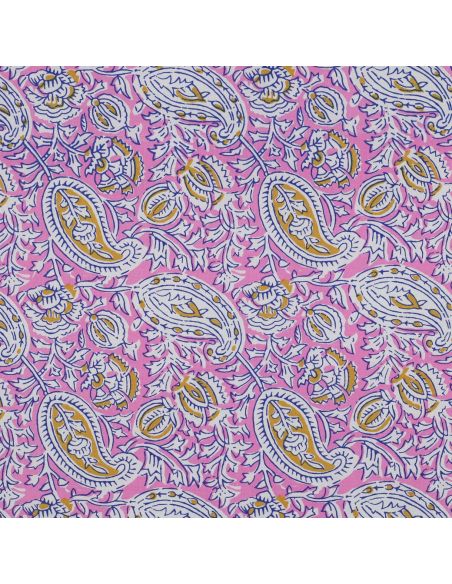 Tissu coton indien block print Nalini - Rose