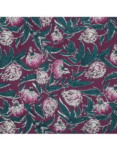 Tissu coton indien block print Serina - Aubergine
