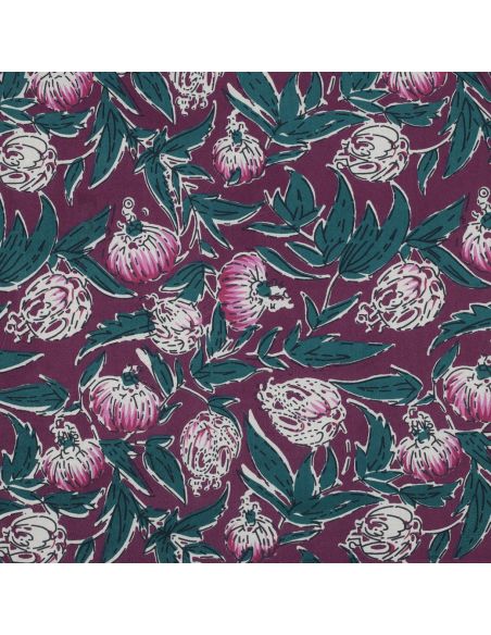 Tissu coton indien block print Serina - Aubergine